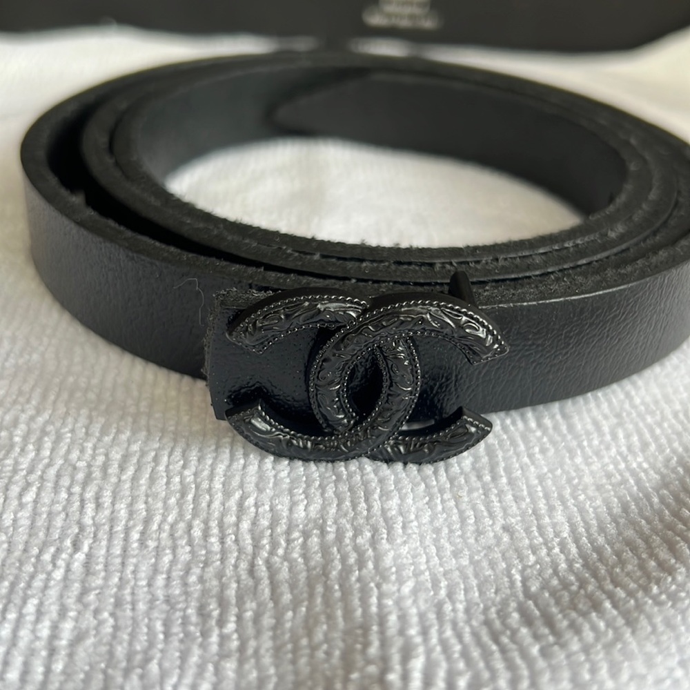 Black with black buckle leather belt